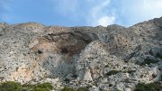 P1090809 * The Crescenmdo cave. Wings For Life takes the ridge on its right in 10 pitches, max 6a * 3328 x 1872 * (2.96MB)