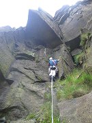 IMG_0613 * Fairy Nuff (VS 4c) goes up to the roof then traverses to the arete